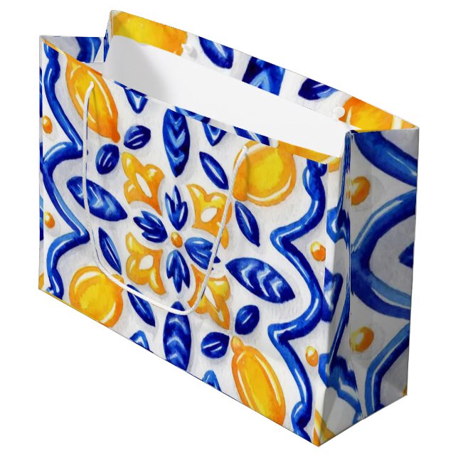 Sacola Para Presentes Grande Mediterranean Lemon Blossom Ceramic Hand Painted  (Frente inclinada)