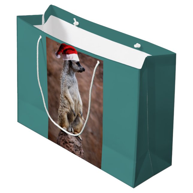 Sacola Para Presentes Grande MeerKat de Natal (Frente inclinada)