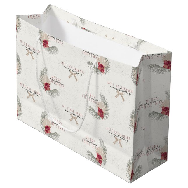 Sacola Para Presentes Grande Mele Kalikimaka, Natal do Estilo Havaiano (Frente inclinada)