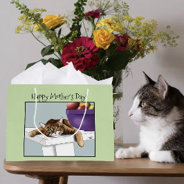 Sacola Para Presentes Grande Melhor Mãe de Gato Doce Gato Tabby Dia das Mães Ve
