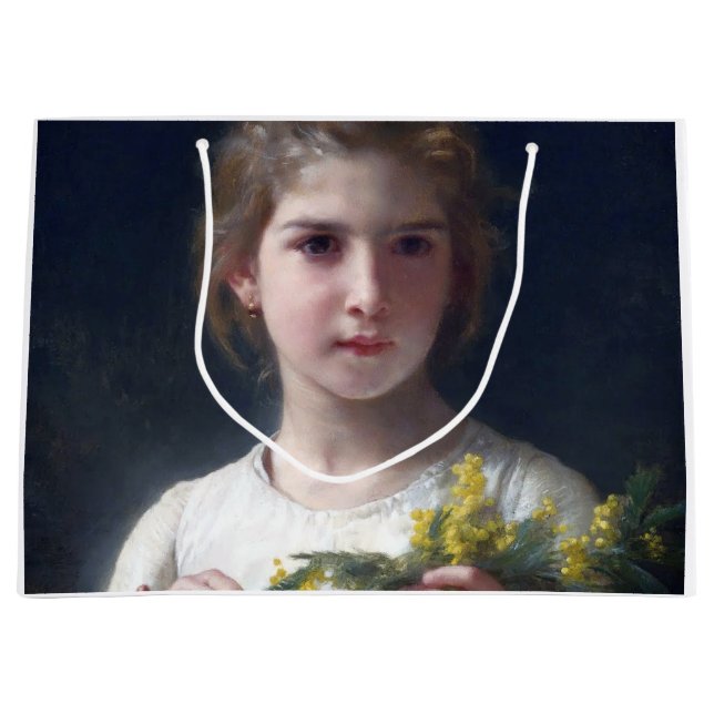 Sacola Para Presentes Grande Menina com Mimosa, Bouguereau (Frente)