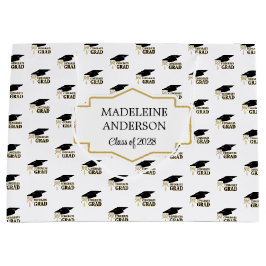 Sacola Para Presentes Grande Menina com Toca de Formatura Dourada e Laço de Bor