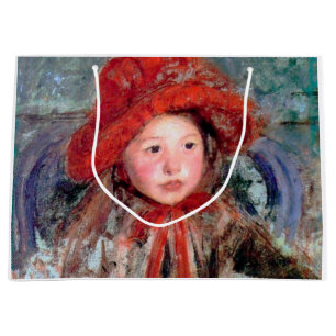Sacola Para Presentes Grande Menina de chapéu vermelho grande, Mary Cassatt