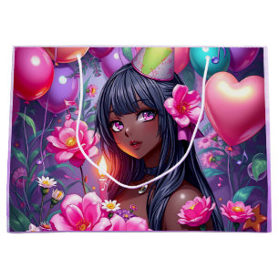 Sacola Para Presentes Grande Menina de Cores do Aniversário do Animo