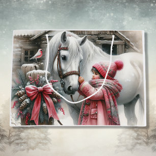 Sacola Para Presentes Grande Menina e o Natal Russo do Cavalo