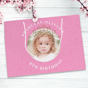 Sacola Para Presentes Grande Menina rosa e branca de aniversário Princesa Tiara