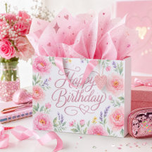 Meninas Feliz Aniversário Floral Rosa Prata