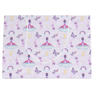 Sacola Para Presentes Grande Meninas Lindas Dinossauro de Aniversário Roxo