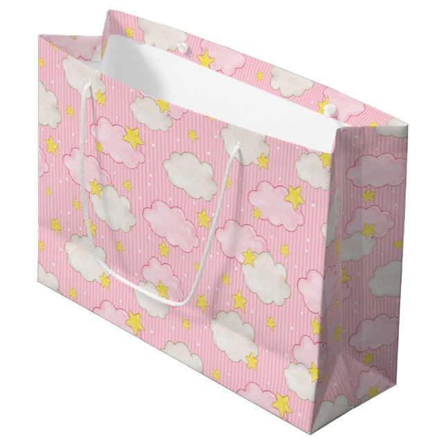 Sacola Para Presentes Grande Meninas Nuvens Celestiais Rosa (Frente inclinada)