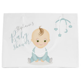 Sacola Para Presentes Grande Menino bonito e seu Chá de fraldas móvel