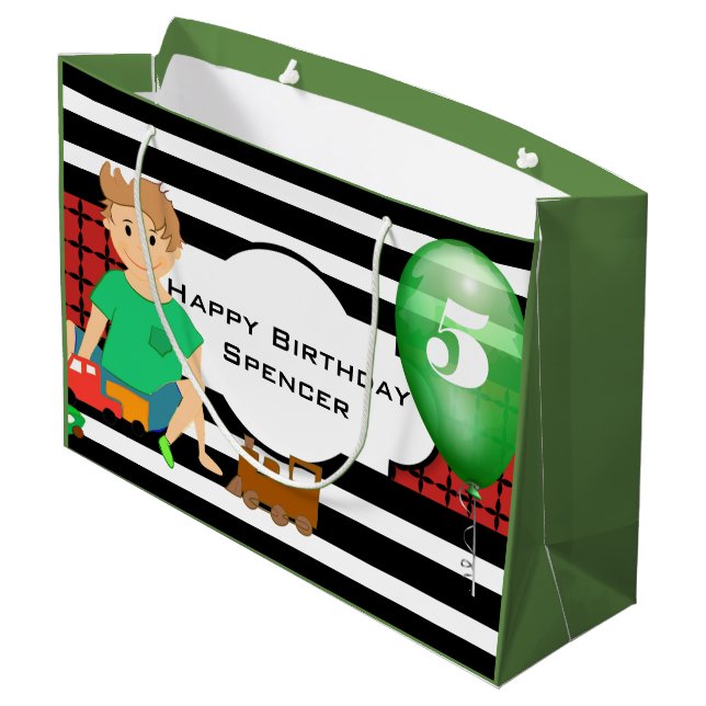 Sacola Para Presentes Grande Meninos Brincando com Padrões modernos Aniversário (Verso inclinado)