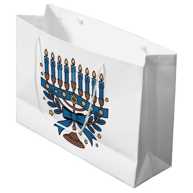 Sacola Para Presentes Grande Menorá de Hanukkah (Frente inclinada)