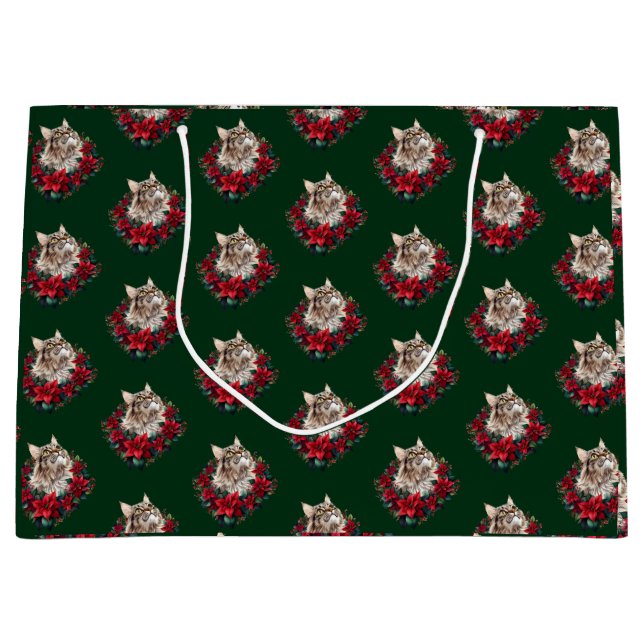 Sacola Para Presentes Grande Meowy Christmas Maine Coon Cat  (Frente)