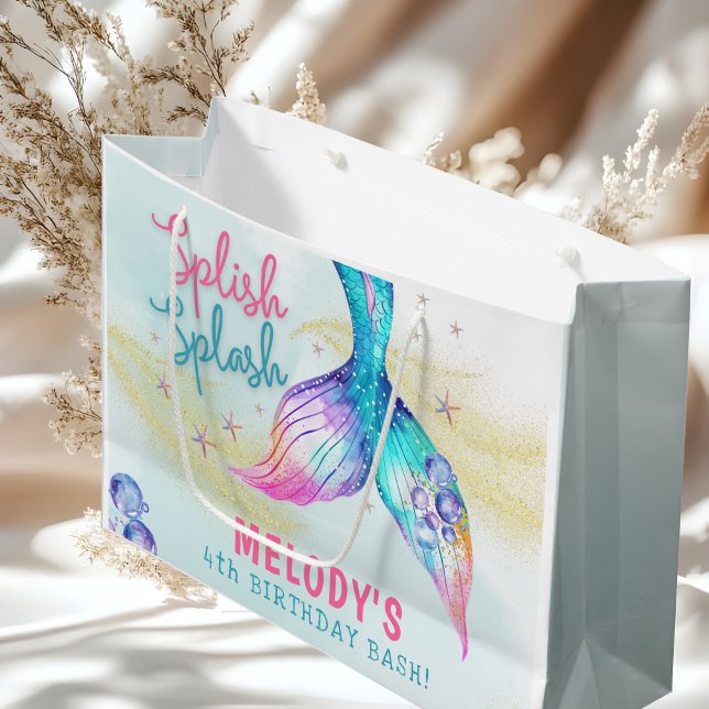 Sacola Para Presentes Grande Mermaid Tail Glitter Splish Splash birthday (Criador carregado)