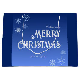 Sacola Para Presentes Grande Merry Christmas Blue Modern Snowflake