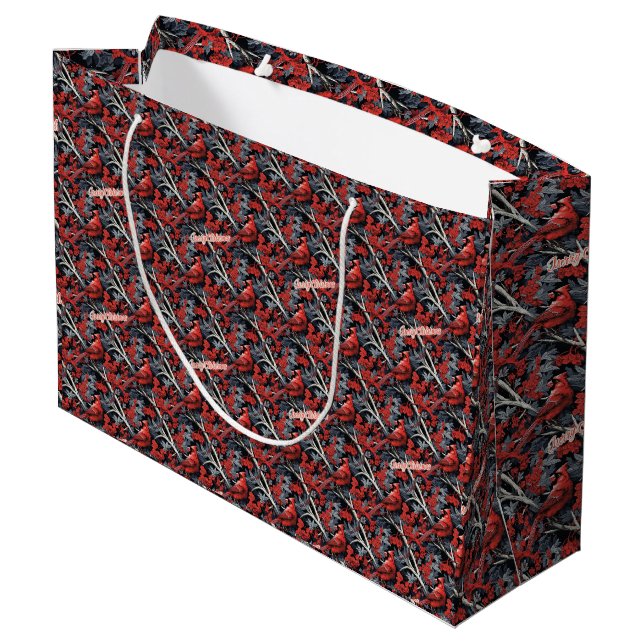 Sacola Para Presentes Grande Merry Christmas Cardinal Gift Bag (Verso inclinado)