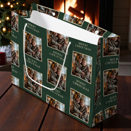 Sacola Para Presentes Grande Merry Christmas Green Photo Holiday