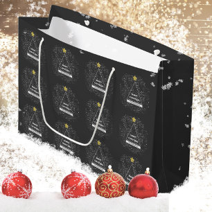 Sacola Para Presentes Grande Merry Christmas Minimalist Modern Glitter Star