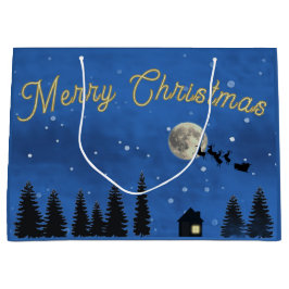 Sacola Para Presentes Grande Merry Christmas Night Sky Gift Bag