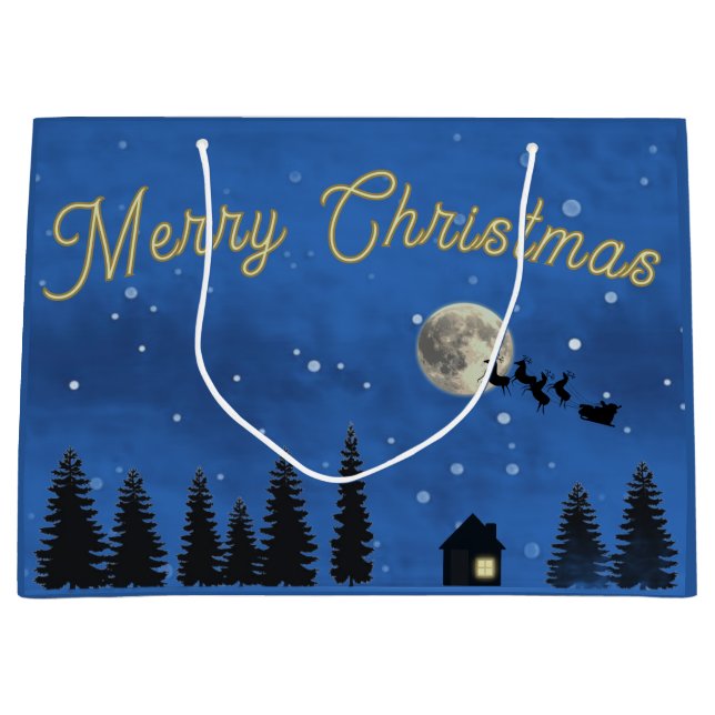 Sacola Para Presentes Grande Merry Christmas Night Sky Gift Bag (Frente)