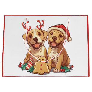 Sacola Para Presentes Grande Merry Christmas Pit Bull Cães