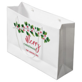 Sacola Para Presentes Grande Merry Christmas Red And Green Watercolor Branch