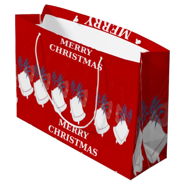 Sacola Para Presentes Grande Merry Christmas Red Large Christmas Bell Gift Bag (Verso inclinado)