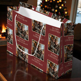 Sacola Para Presentes Grande Merry Christmas Red Photo Holiday