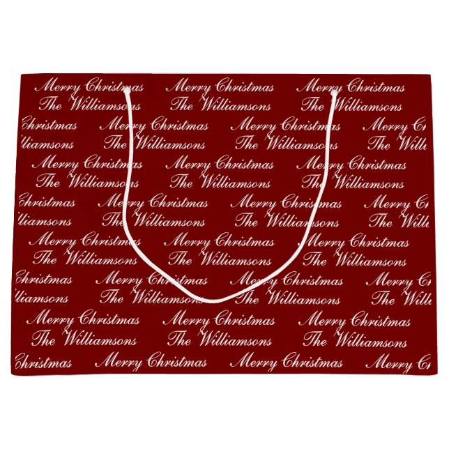 Sacola Para Presentes Grande Merry Christmas Script with Custom Name (Frente)