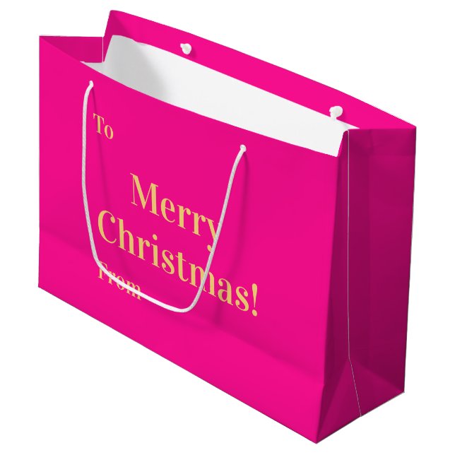 Sacola Para Presentes Grande Merry Christmas To From Hot Pink Gold (Frente inclinada)