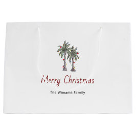 Sacola Para Presentes Grande Merry Christmas Tropical Palm Trees Beach 