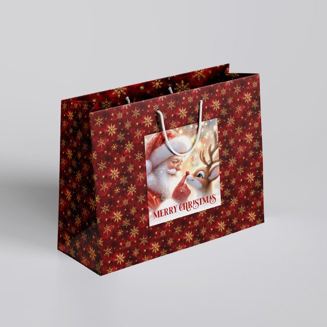Sacola Para Presentes Grande Merry Holiday Santa Claus Rudolph Gift Bag (Merry Holiday Santa Claus Rudolph Gift Bag)