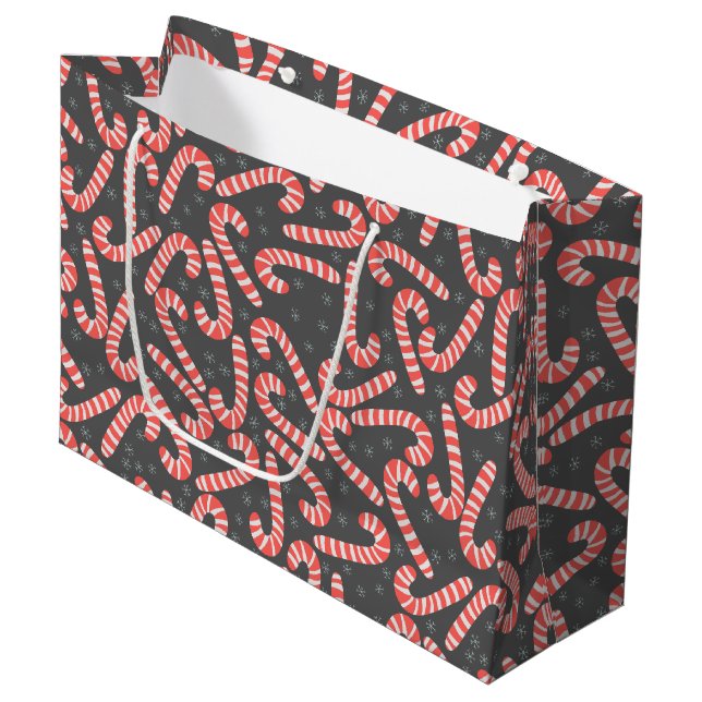 Sacola Para Presentes Grande Merry Natal Peppermint Candy Canes Snowflakes (Frente inclinada)