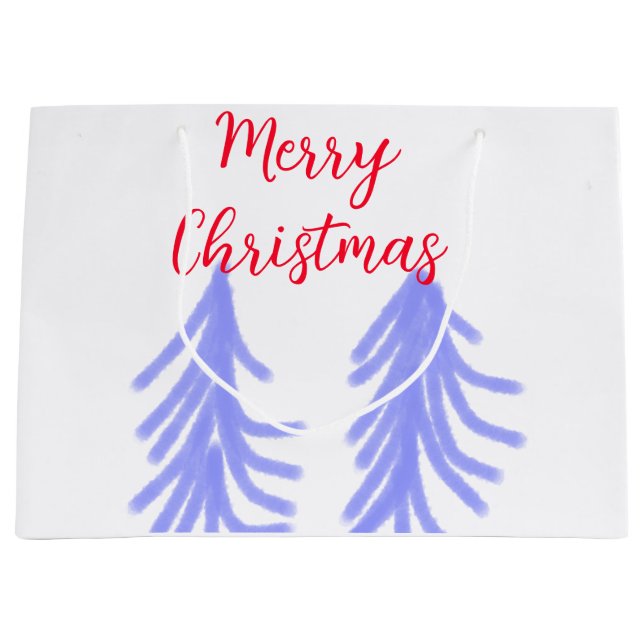 Sacola Para Presentes Grande Merry Natal - Pinheiros de pinheiros roxos (Frente)