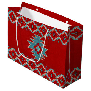 Sacola Para Presentes Grande Mesas do Sudoeste Vermelho & Turquesa