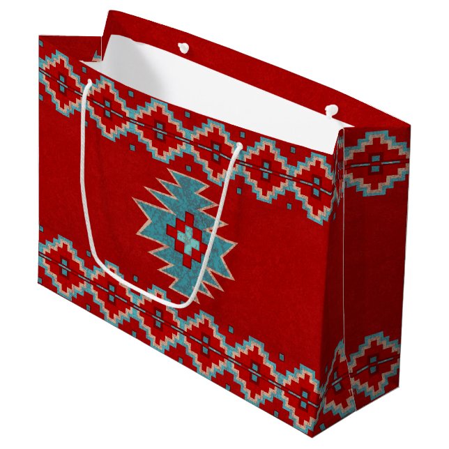 Sacola Para Presentes Grande Mesas do Sudoeste Vermelho & Turquesa (Frente inclinada)
