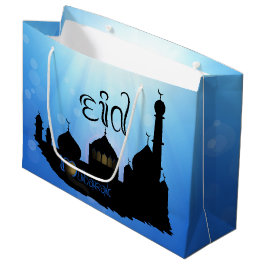 Sacola Para Presentes Grande Mesquita de Eid Mubarak com tipografia