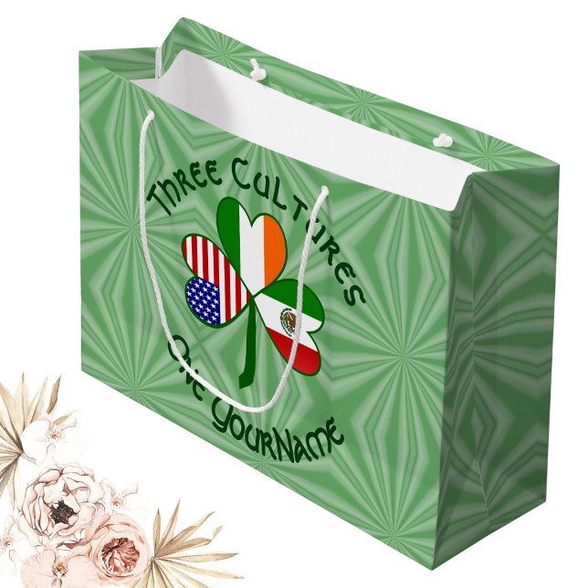 Sacola Para Presentes Grande Mexicano Irlandês Flag Shamrock Personalizado Larg (Criador carregado)