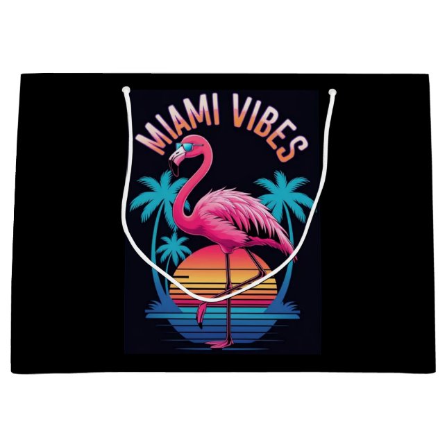 Sacola Para Presentes Grande Miami Vibes Summer Flamingo Design-63454 (Frente)