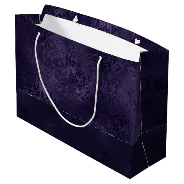 Sacola Para Presentes Grande Midnight Indigo Romance | Satinge Damask (Verso inclinado)