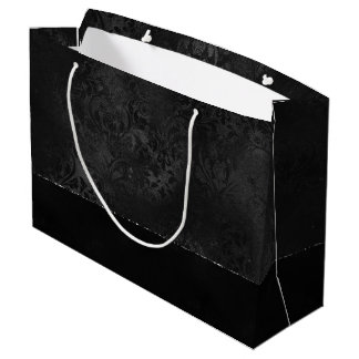 Sacola Para Presentes Grande Midnight Onyx Romance | Black Satinge Damask