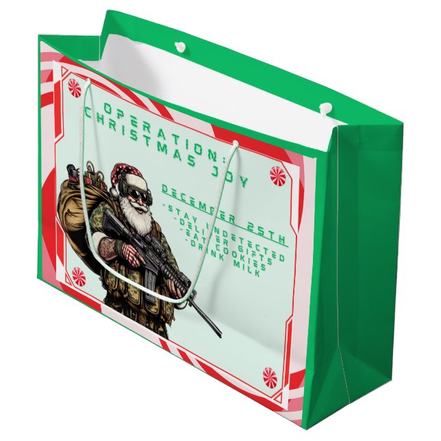 Sacola Para Presentes Grande Militares Engraçados/Papais noeis de Natal (Frente inclinada)