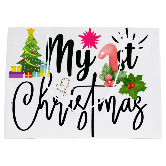 Sacola Para Presentes Grande minha primeira roupa de bebê de natal, cara de mac (Frente)