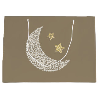 Sacola Para Presentes Grande Minimal Moon & Gold Stars Celestial Large Gift bag