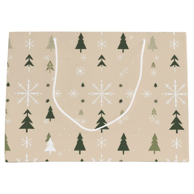 Sacola Para Presentes Grande Minimalist Christmas Trees & Snowflakes Gift Bag (Frente)