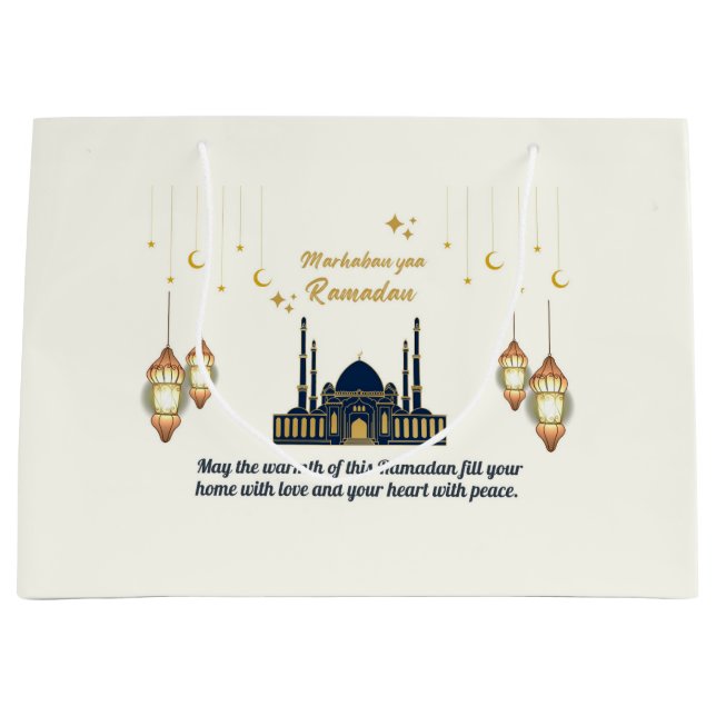 Sacola Para Presentes Grande  Minimalist Crescent Moon Ramadan Blessings (Frente)