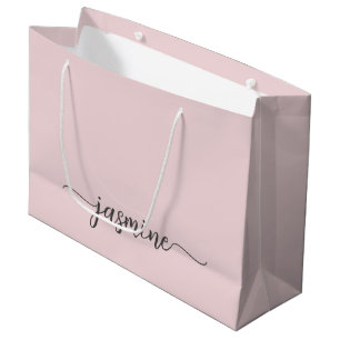 Sacola Para Presentes Grande Minimalista Simples Rosa Bege Monograma Feminino S