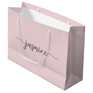 Sacola Para Presentes Grande Minimalista Simples Rosa Bege Monograma Feminino S