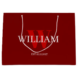 Sacola Para Presentes Grande Mínimo Vermelho Moderno e Miniaplicativo Monograma