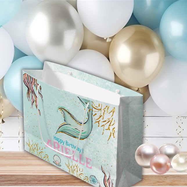Sacola Para Presentes Grande Mint Glitter Mermaid tail under the sea Treats (Criador carregado)